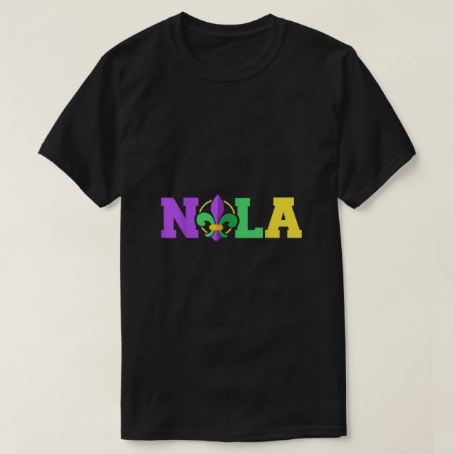 New Orleans Nola in Mardi Gras colours and fleur d T-Shirt (Design Front)