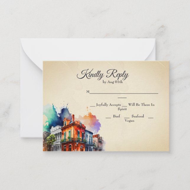 New Orleans Nola Louisiana - Watercolor RSVP Card (Front)