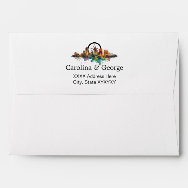 New Orleans Nola Louisiana - Watercolor  Wedding Envelope (Back (Top Flap))