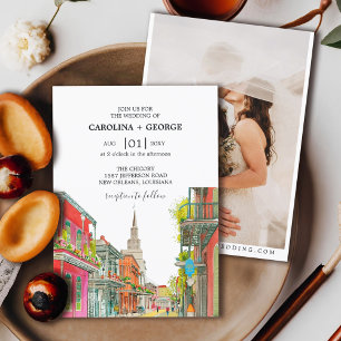 New Orleans Nola Louisiana - Watercolor Wedding I Invitation