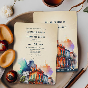  New Orleans Nola Louisiana - Watercolor Wedding Invitation