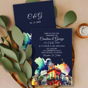 New Orleans Nola Louisiana - Watercolor Wedding Invitation