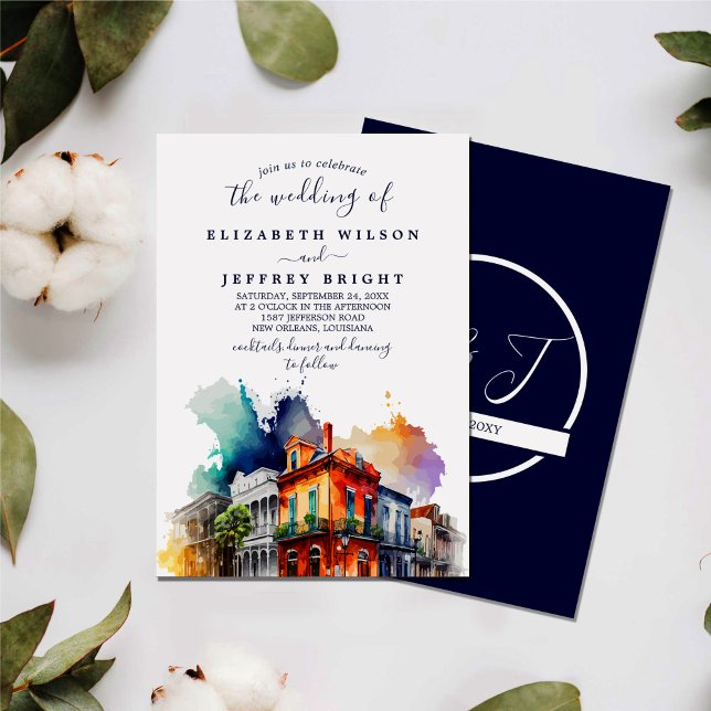 New Orleans Nola Louisiana Watercolor Wedding Invitation (Creator Uploaded)