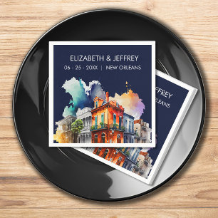 New Orleans Nola Louisiana - Watercolor Wedding Napkin