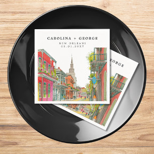 New Orleans Nola Louisiana - Watercolor Wedding Napkin
