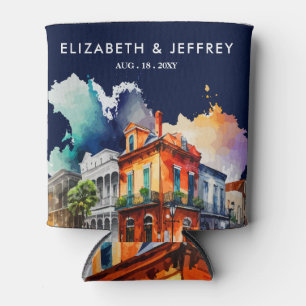 New Orleans Nola Louisiana Wedding Watercolor Can Cooler