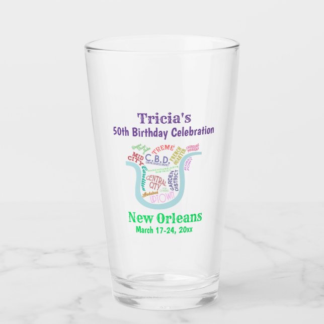 New Orleans Nola Map Travel Party Beer Pint Glass (Front)