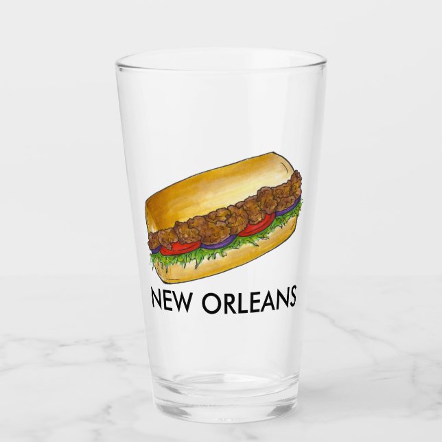 New Orleans NOLA Shrimp Po'Boy Sandwich Louisiana Glass (Front)