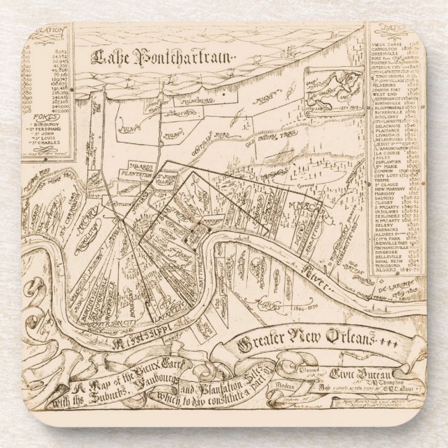 New Orleans Old Map Coasters (Front)