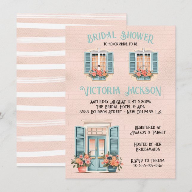 New Orleans Pink Bridal Shower Invitation (Front/Back)