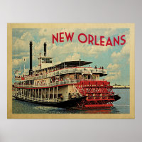 New Orleans Poster Louisiana River Boat Vintage