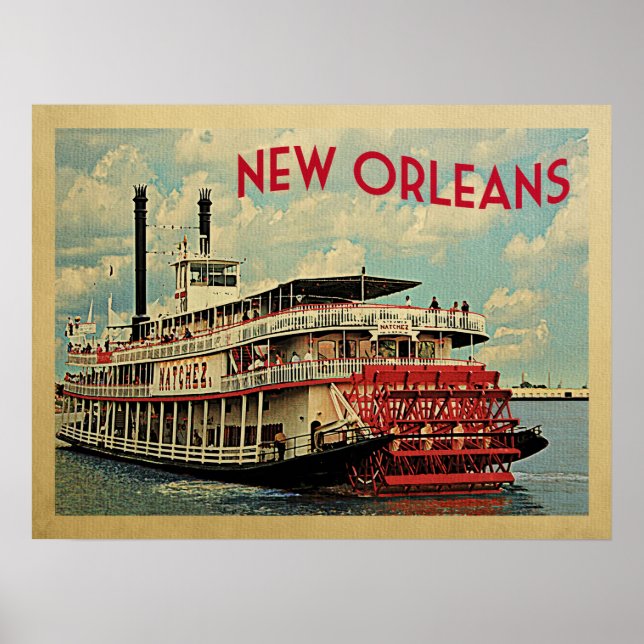 New Orleans Poster Louisiana River Boat Vintage (Front)
