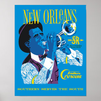 New Orleans.  Retro style railroad travel poster