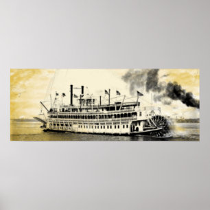 New Orleans River Stern Wheeler Graphic Poster