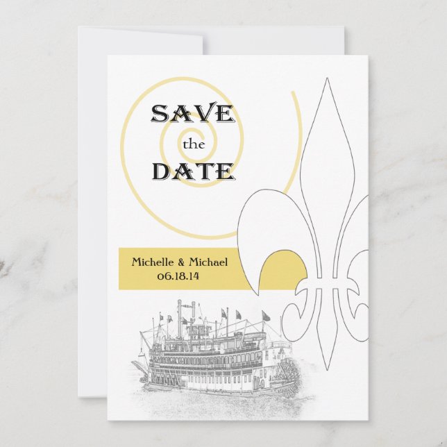 New Orleans Riverboat Fleur de Lis Save the Date Invitation (Front)
