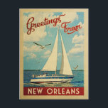 New Orleans Sailboat Vintage Travel Louisiana Postcard<br><div class="desc">This Greetings From New Orleans Louisiana vintage travel nautical design features a boat sailing on the water with seagulls and a blue sky filled with gorgeous puffy white clouds.</div>