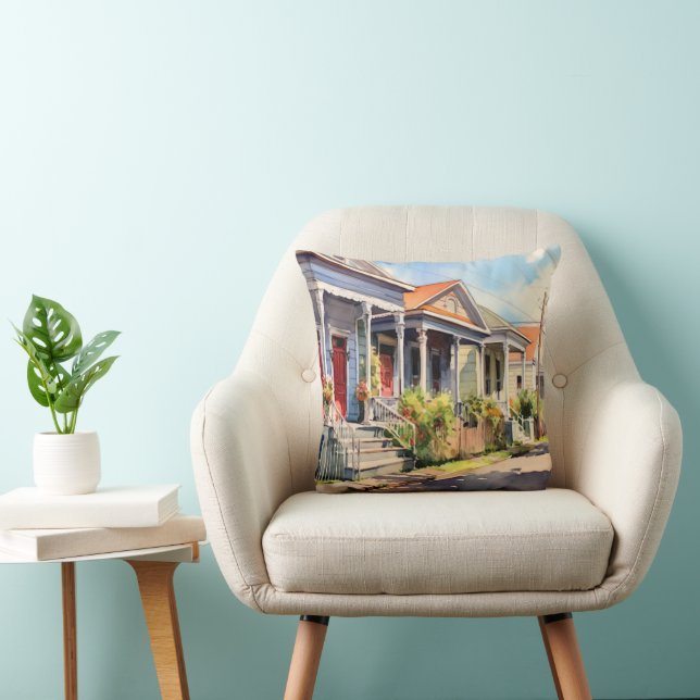 New Orleans Shotgun Homes, Watercolor Style Cushion (Chair)