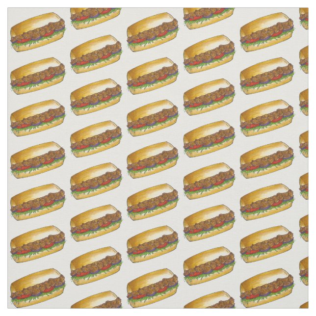 New Orleans Shrimp Po Boy Poboy Sandwich Fabric (Swatch)