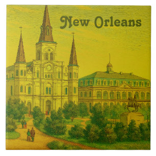 New Orleans St Louis Cathedral Antique Vintage Tile