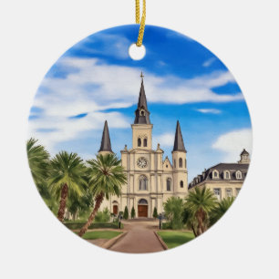 New Orleans St. Louis Cathedral Mardi Gras Ceramic Tree Decoration