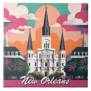 New Orleans St Louis Cathedral Vibrant Sky Tile