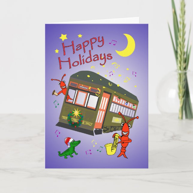 New Orleans Street Car Merry Christmas Holiday Card (Front)