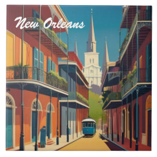 New Orleans Street & St Louis Cathedral Colourful Tile
