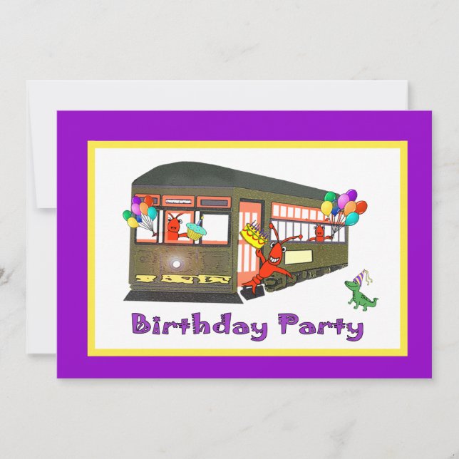 New Orleans Streetcar Birthday (purple) Invitation (Front)