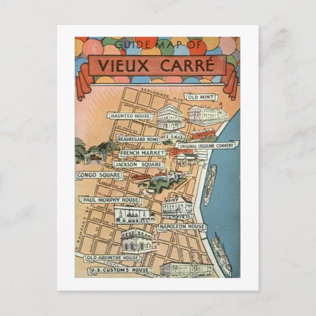 New Orleans Vintage Map  Postcard (Front)