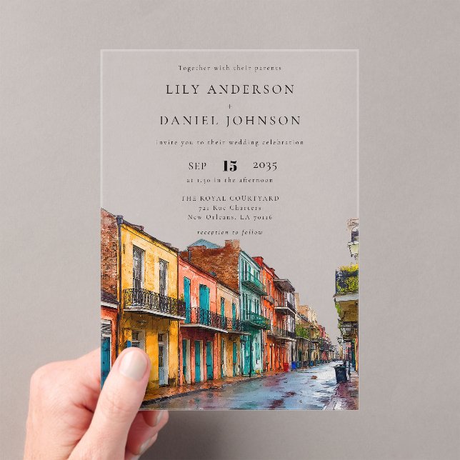 New Orleans Watercolor Destination Wedding Acrylic Invitations (Insitu (Handheld))