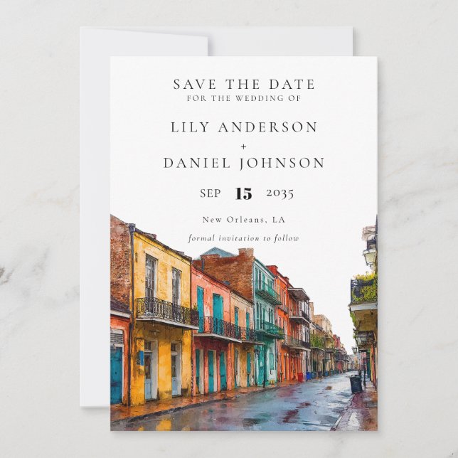New Orleans Watercolor Destination Wedding Save The Date (Front)