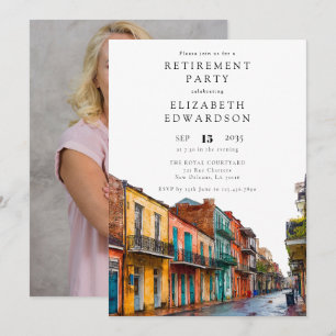 New Orleans Watercolor Retirement Party Photo Invitation