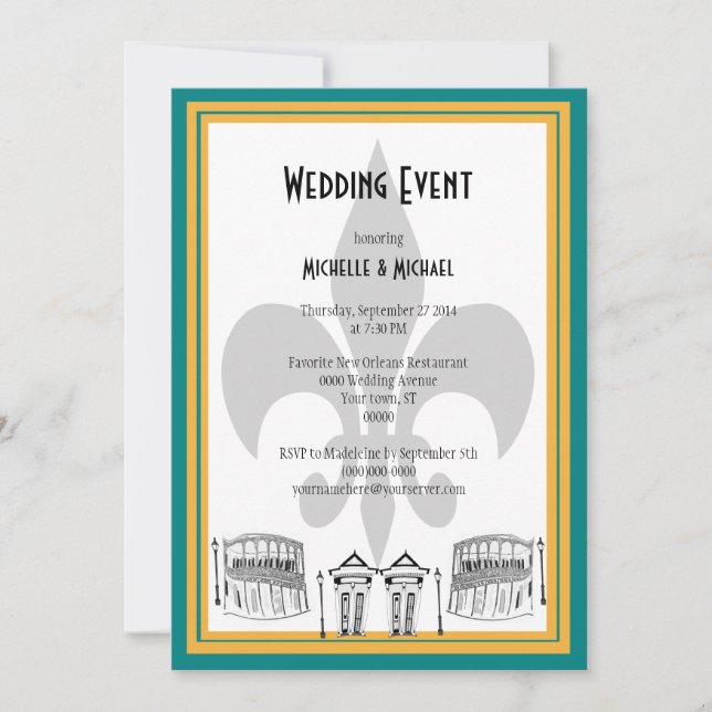 New Orleans Wedding Event Invite (teal) (Front)