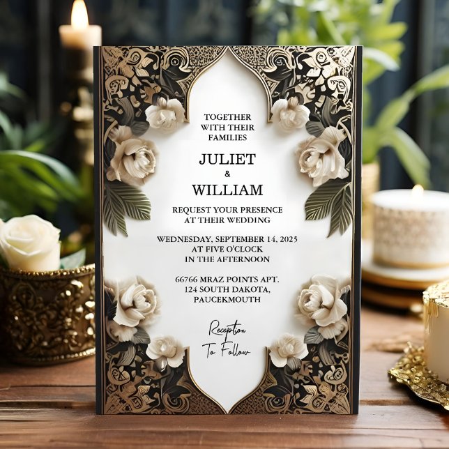 New Ornate Retro Arabic Exotic Bold Damask Wedding Invitation (Creator Uploaded)
