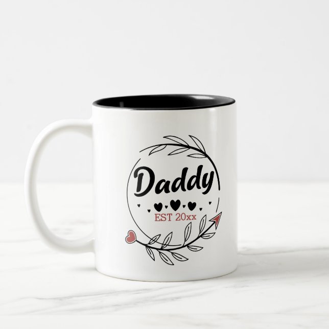 New Parents Daddy Personalised established year Two-Tone Coffee Mug (Left)