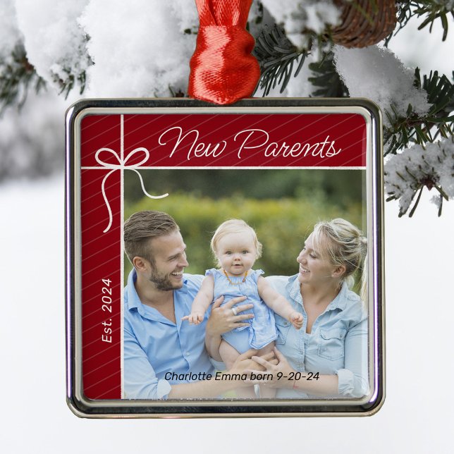 New Parents Family First Christmas Photo Metal Tree Decoration (Creator Uploaded)
