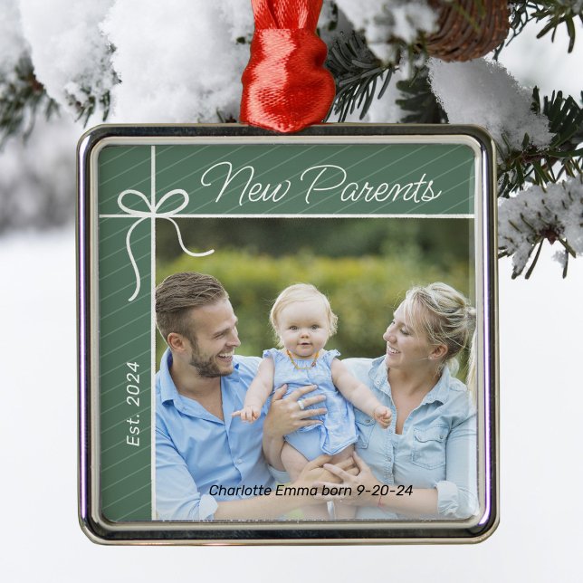 New Parents Family First Christmas Photo Metal Tree Decoration (Creator Uploaded)
