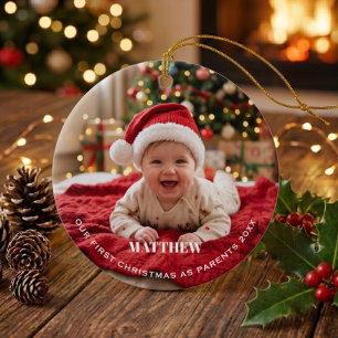 New Parents First Christmas Baby Photo Ceramic Tree Decoration
