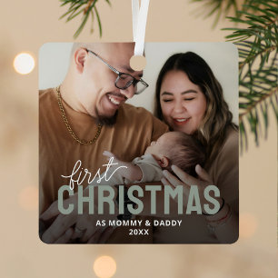 New Parents First Christmas Photo Metal Tree Decoration