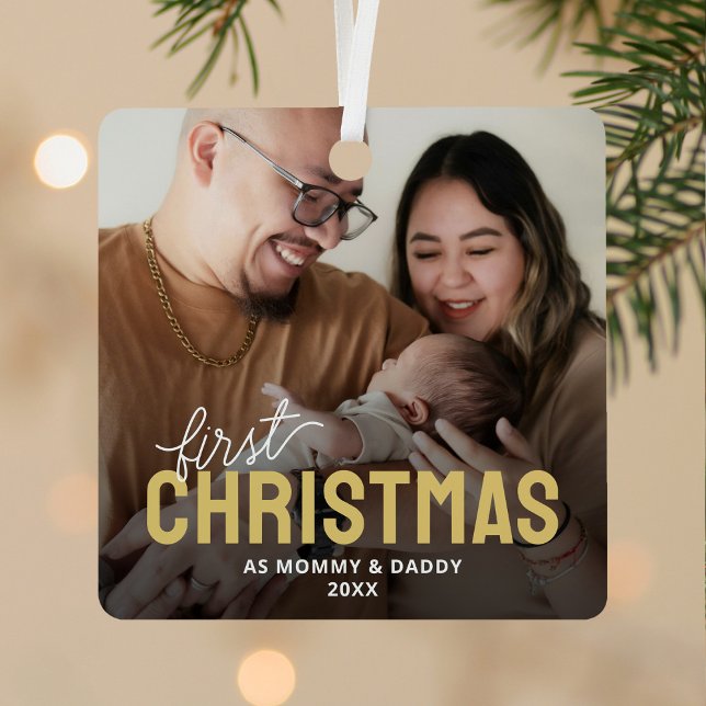 New Parents First Christmas Photo Metal Tree Decoration (Creator Uploaded)