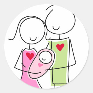New Parents with Baby Girl - Round Stickers