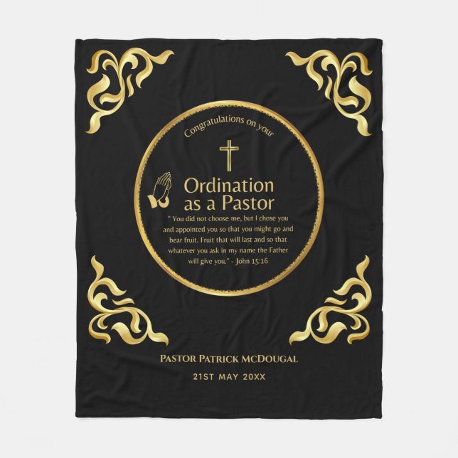 NEW PASTOR Ordination Newly Ordained Custom TEXT Fleece Blanket (Front)