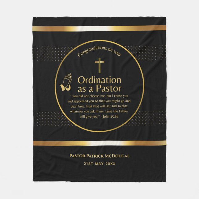 NEW PASTOR Ordination Newly Ordained Custom TEXT Fleece Blanket (Front)