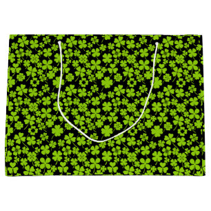 New pattern.Clover leaves 01 Black BG Large Gift Bag