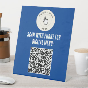 NEW! Pedestal Sign - 10"X12" - QR Code Menu - Blue