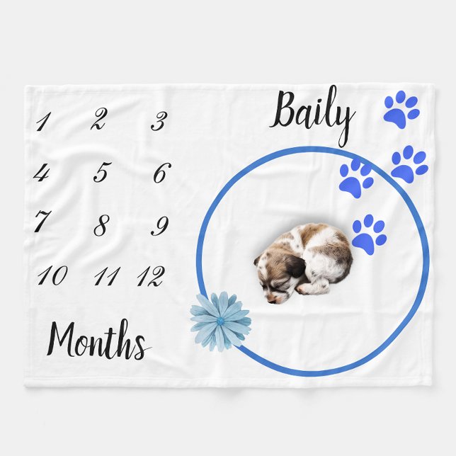 New Pet Dog Cat Milestone Boy Blue Photo Backdrop Fleece Blanket (Creator Uploaded)
