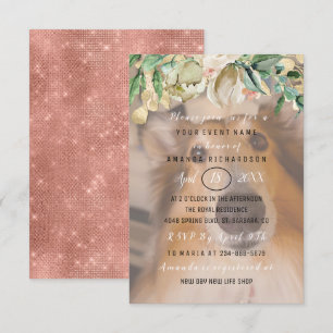 New Pet Dog Photo Flowers Gold Rose BLush Invitation