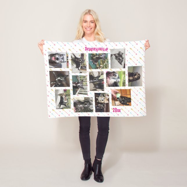 New Pet 🐶 or Baby Photo 👶 Collage Personalised Fleece Blanket (In Situ)