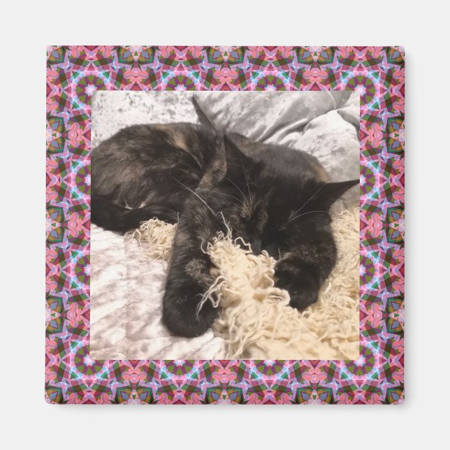 New Pet Pink Green Christmas Star Square Frame Magnet (Front)