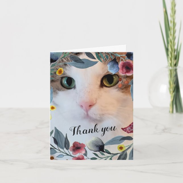 New Pet / White Tabby Cat Photo Thank You Card (Front)